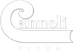 Logo of Cannoli Kitchen Pizza, featuring stylized text with the word 